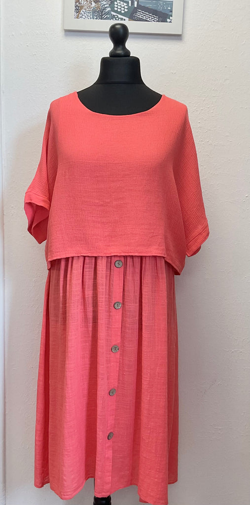Cotton Layered  Dress Button Detail 2Piece Set One Size