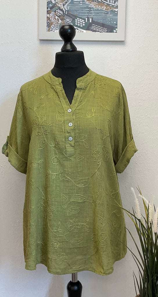 Floral Embroidered Cotton Blouse One Size