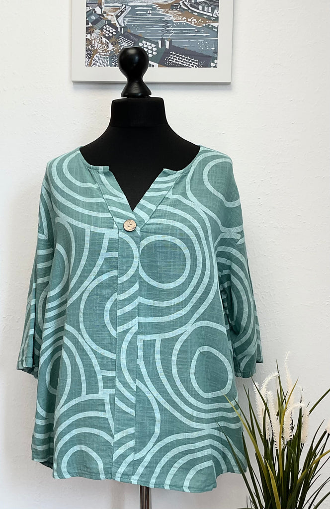 Cotton Swirl Print Button Top One Size