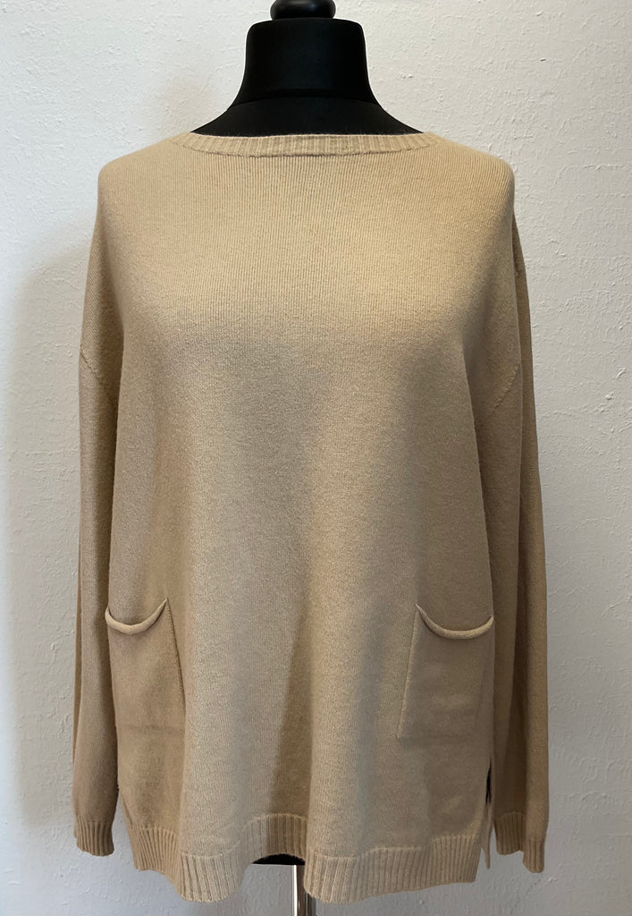 Ladies Crew Neck Ribbed Hem Pocket Jumper One Size 10 - 18