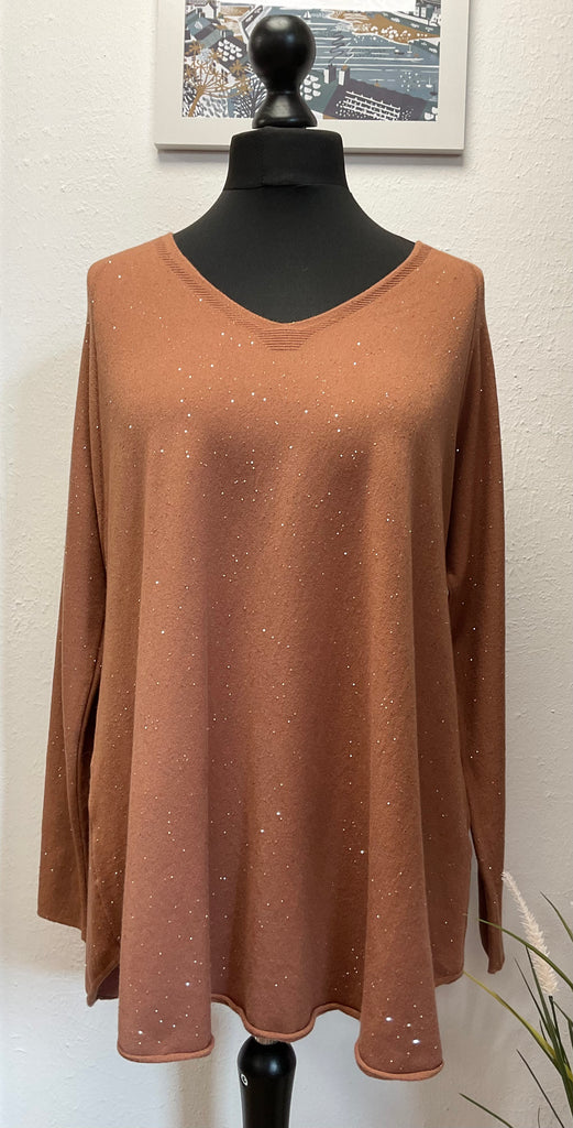 Fine Knit V Neck Sparkle Jumper One Size 8 - 18