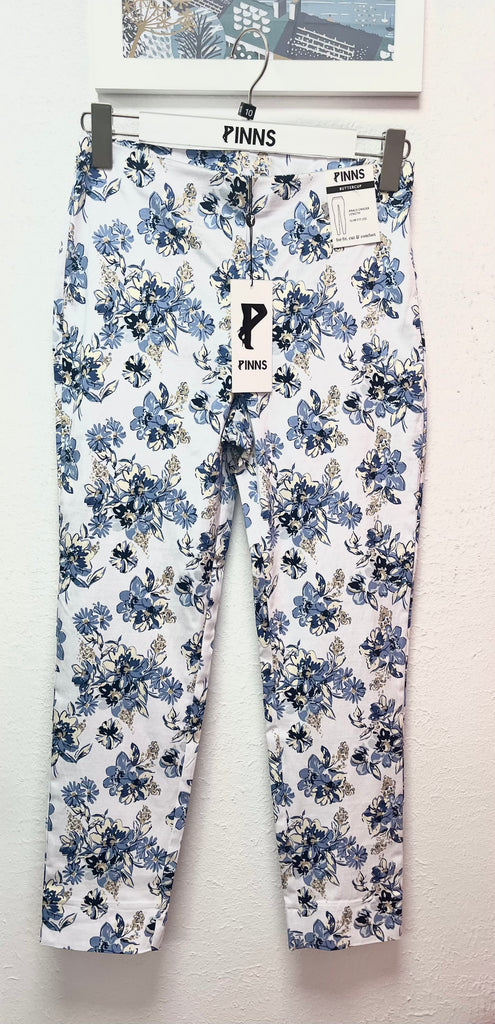 Pinns Slim Leg Bengaline Ankle Grazer Stretch 302CT Blue/White Floral