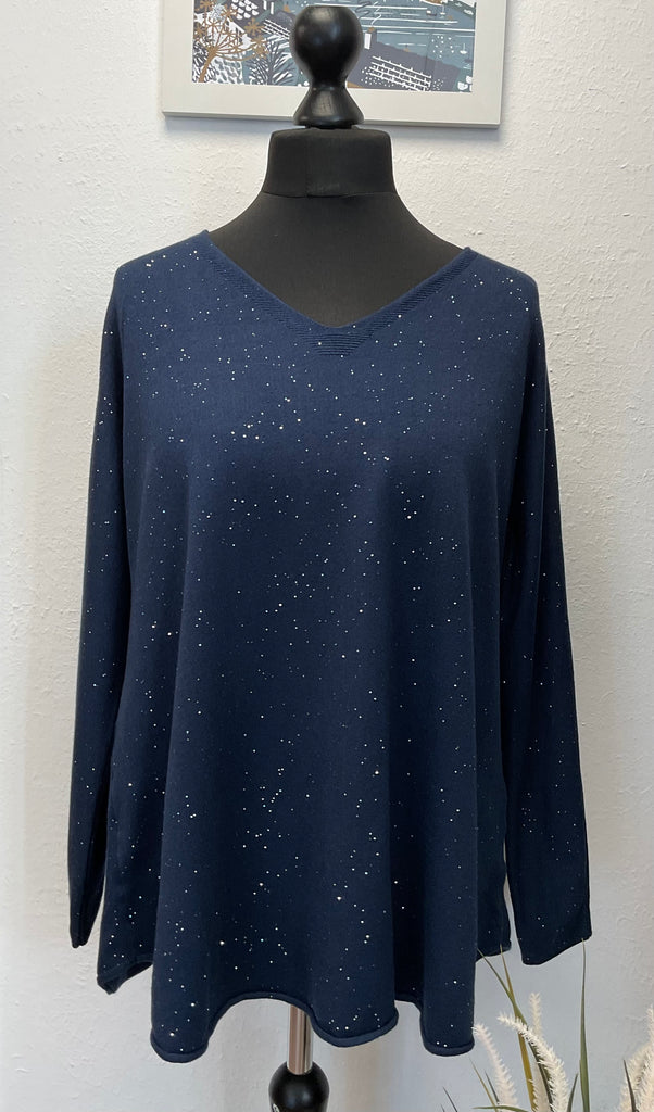 Fine Knit V Neck Sparkle Jumper One Size 8 - 18