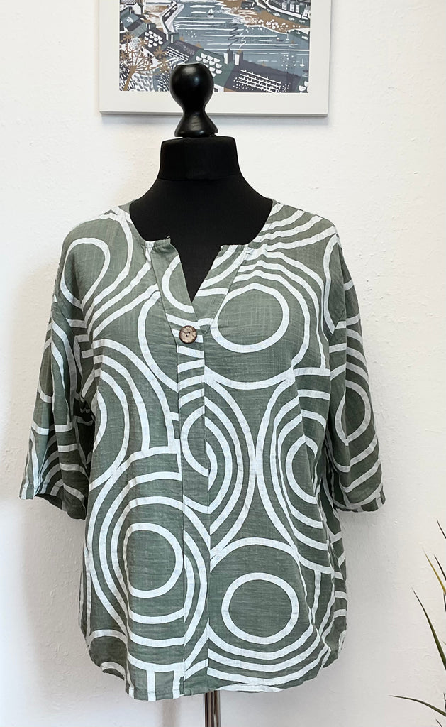 Cotton Swirl Print Button Top One Size