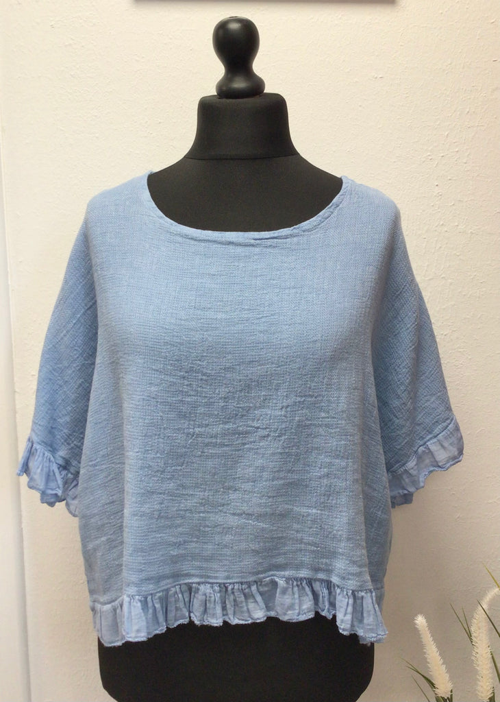 Washed Cotton Cheesecloth Frill Top One Size