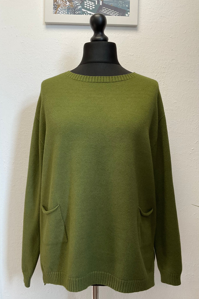 Ladies Crew Neck Ribbed Hem Pocket Jumper One Size 10 - 18