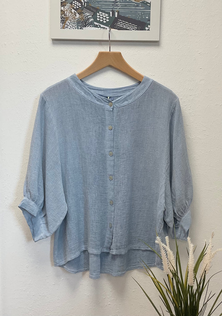 Washed Linen Button Blouse One Size