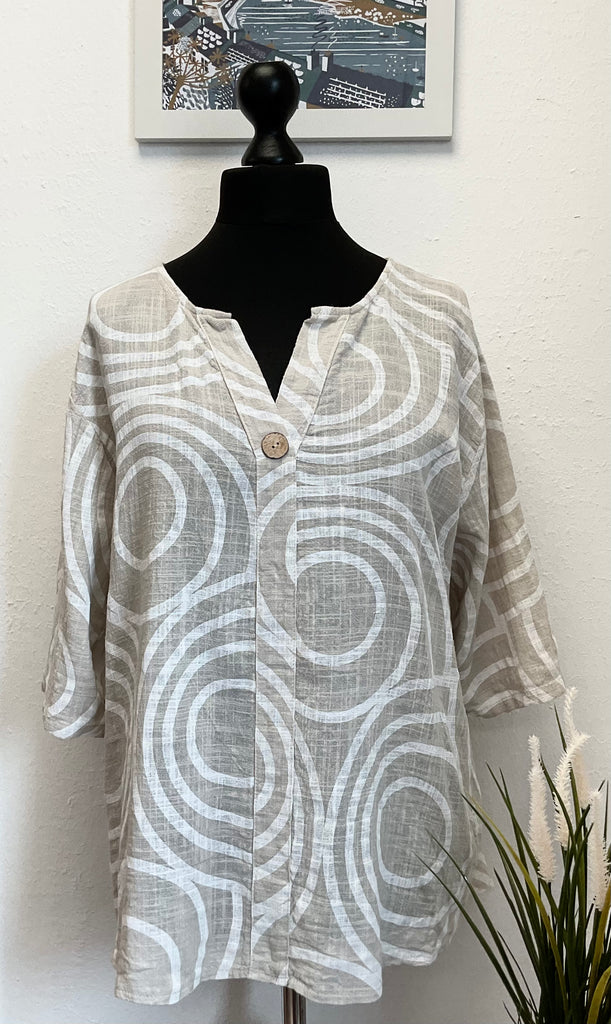 Cotton Swirl Print Button Top One Size