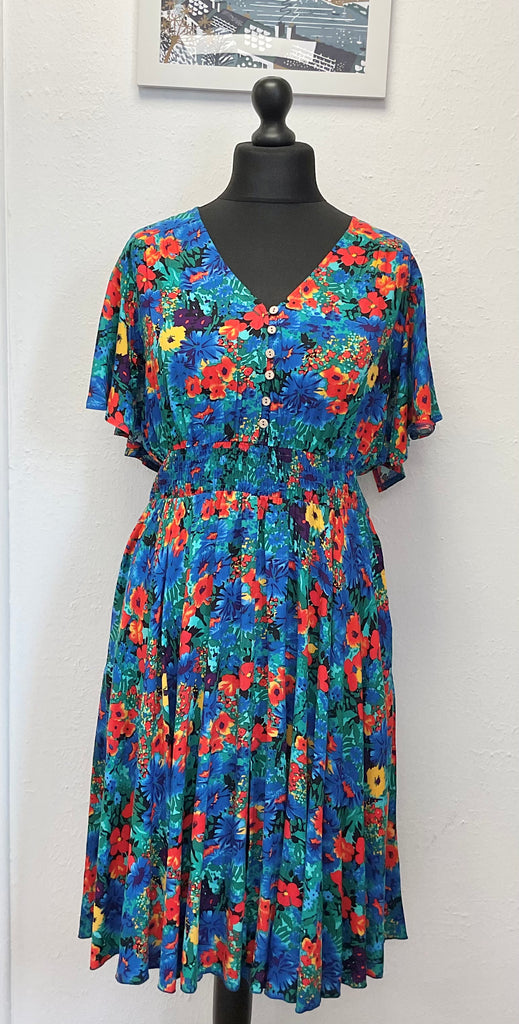 Stella Morgan Frill Sleeve Pocket Dress Blue Floral