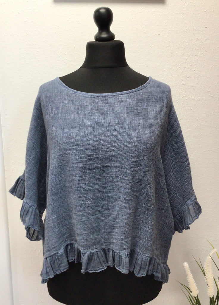 Washed Cotton Cheesecloth Frill Top One Size