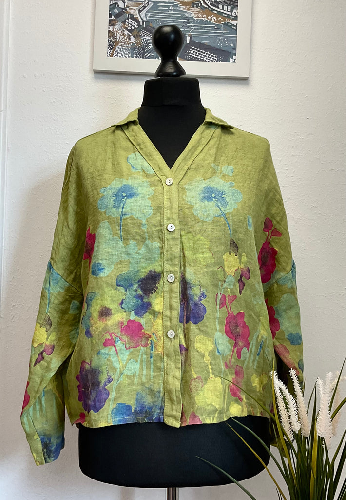 Colette Floral Watercolour Print Pure Linen Shirt One Size