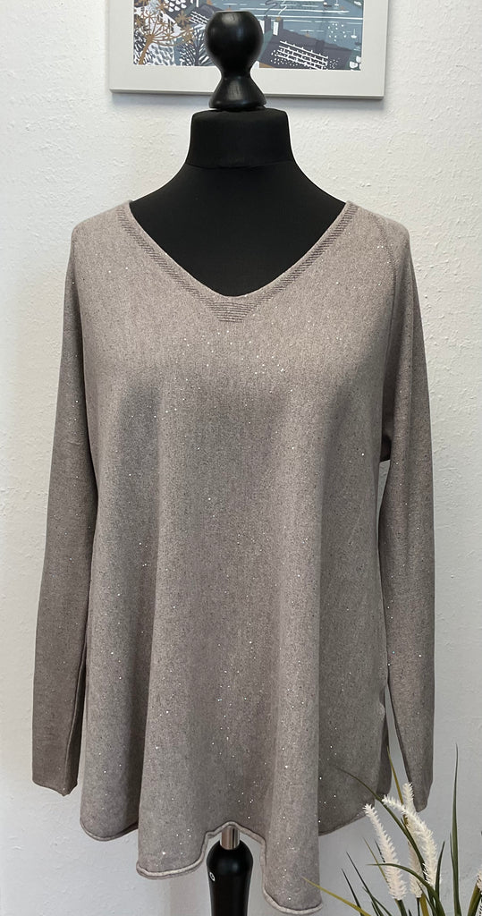 Fine Knit V Neck Sparkle Jumper One Size 8 - 18
