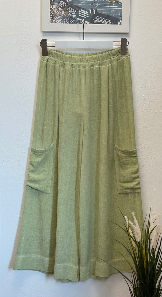 Washed Linen Side Pocket Cropped Trousers One Size