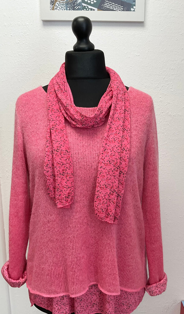 Made In Italy Floral 2 Piece Top with Scarf One Size 8 - 16