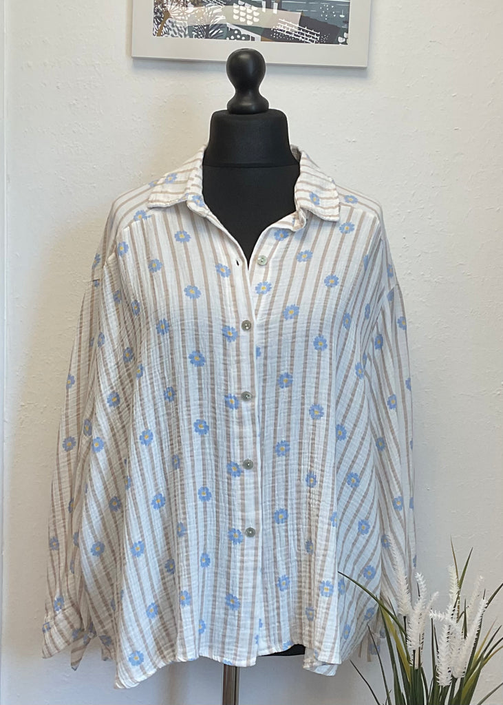 Stripey Daisy Cheesecloth Shirt One Size 8-18