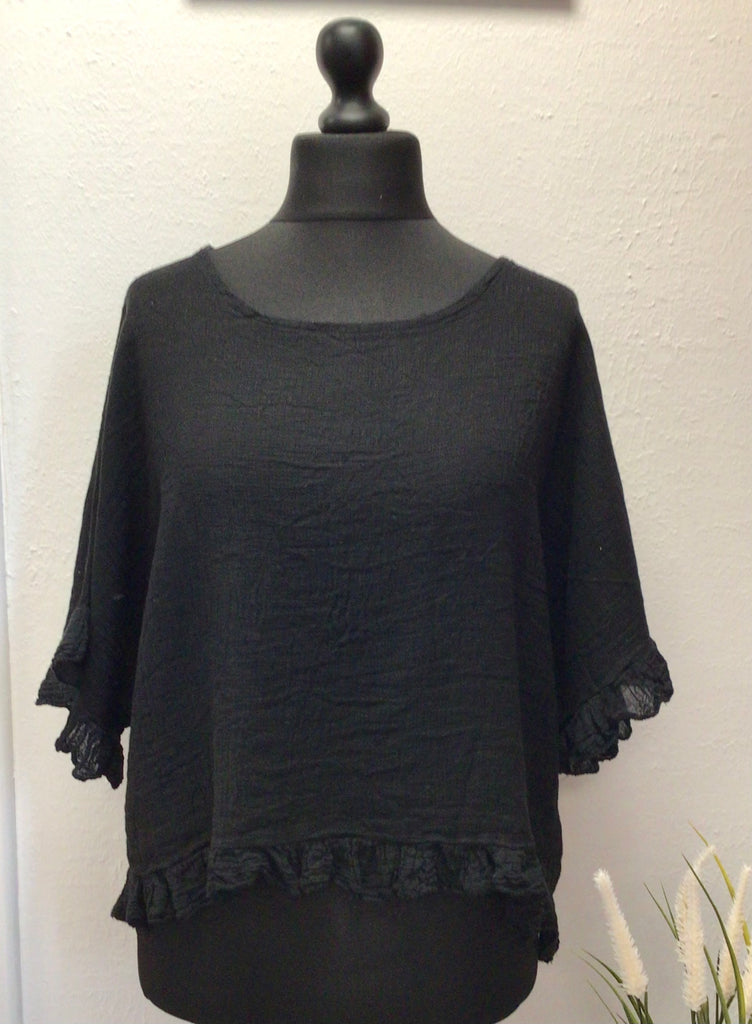 Washed Cotton Cheesecloth Frill Top One Size