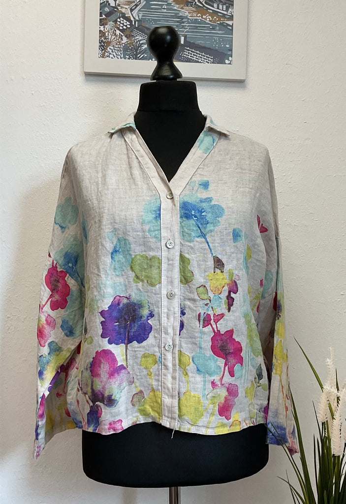 Colette Floral Watercolour Print Pure Linen Shirt One Size