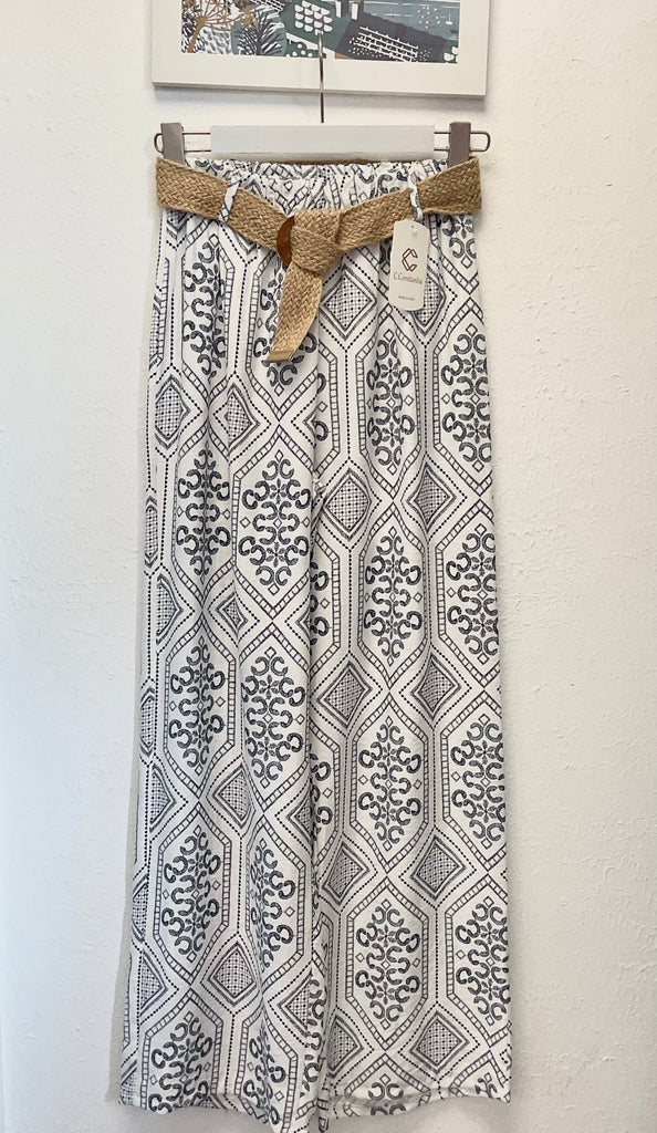 Printed Wide Leg Belted Trousers One Size