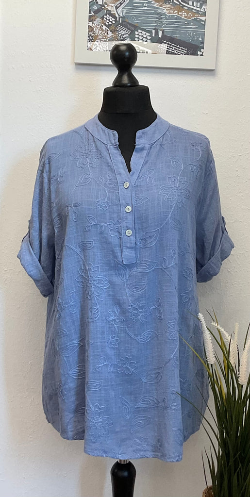 Floral Embroidered Cotton Blouse One Size