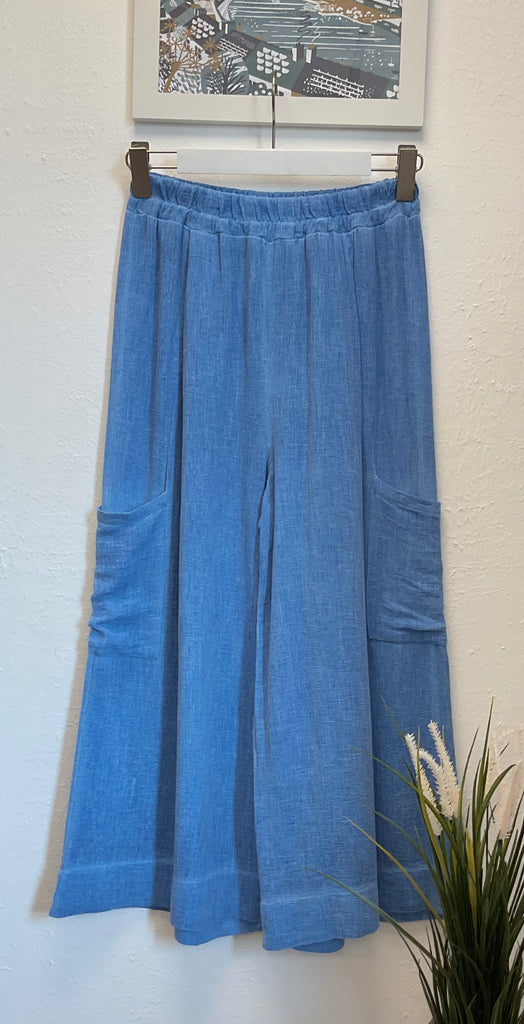 Washed Linen Side Pocket Cropped Trousers One Size