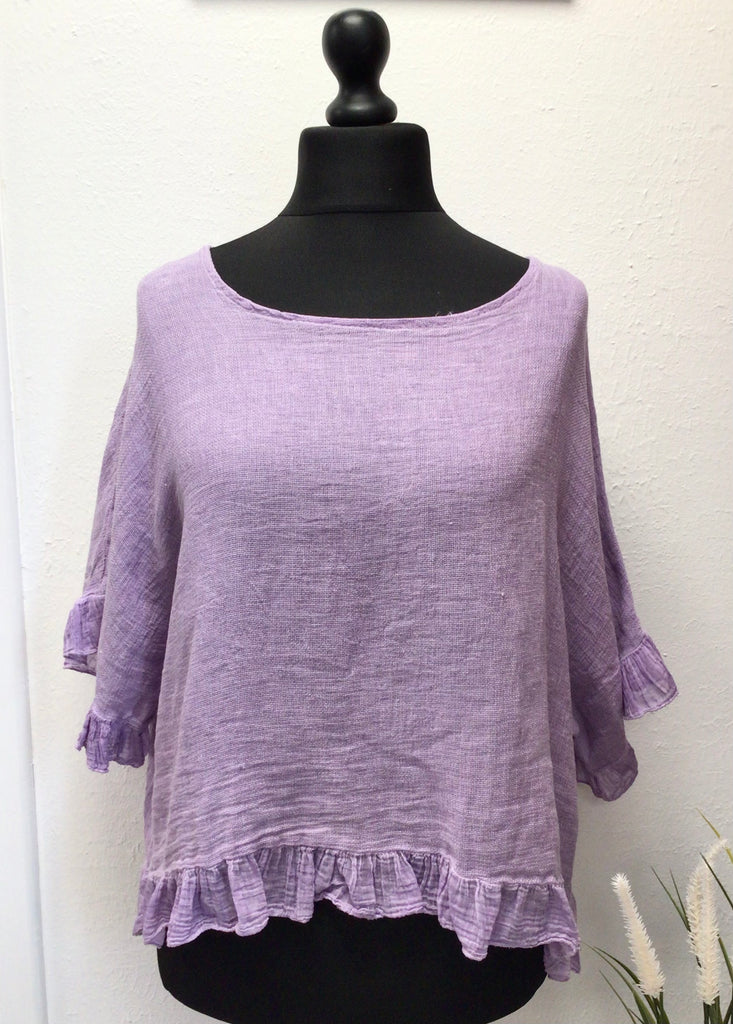 Washed Cotton Cheesecloth Frill Top One Size