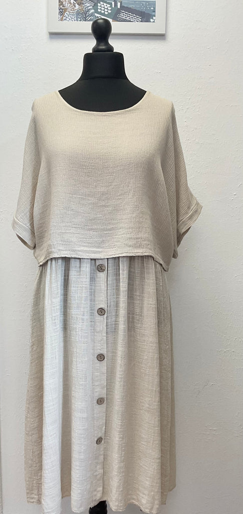 Cotton Layered  Dress Button Detail 2Piece Set One Size