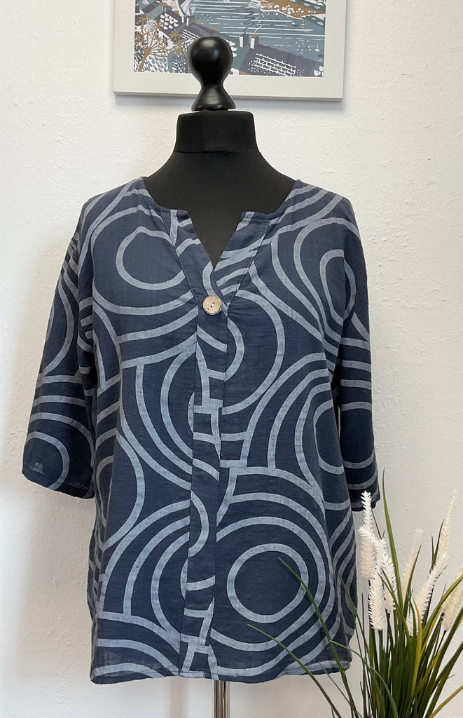Cotton Swirl Print Button Top One Size