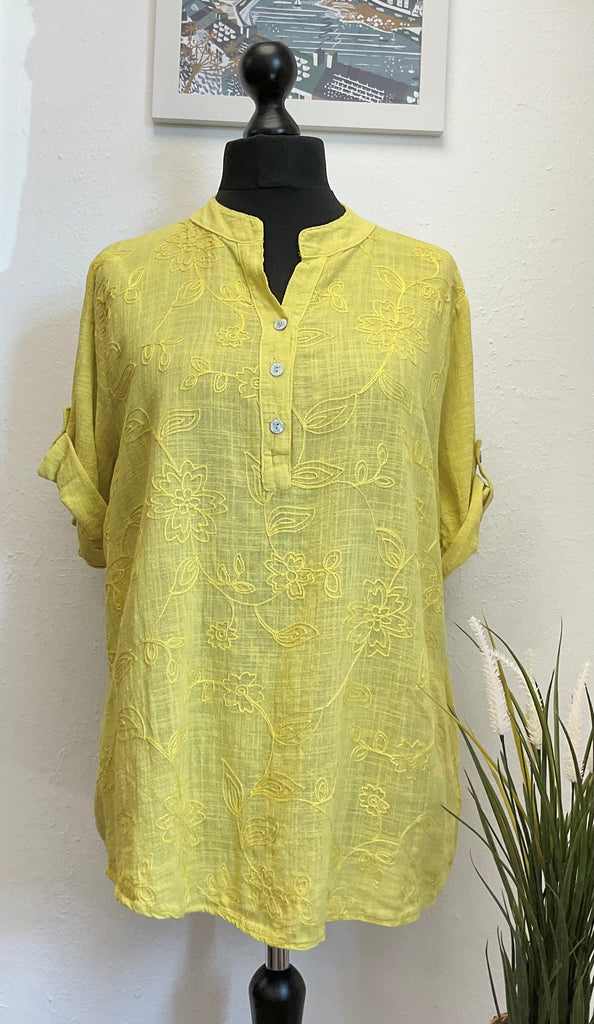 Floral Embroidered Cotton Blouse One Size