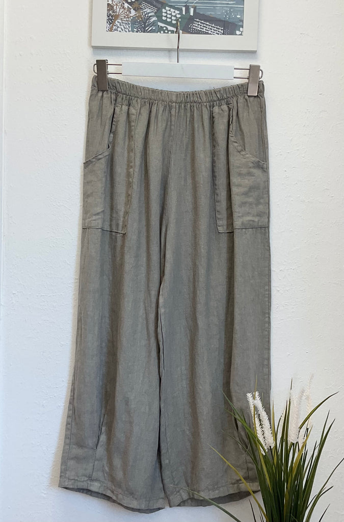 Pure Linen Barrel Leg Crops One Size