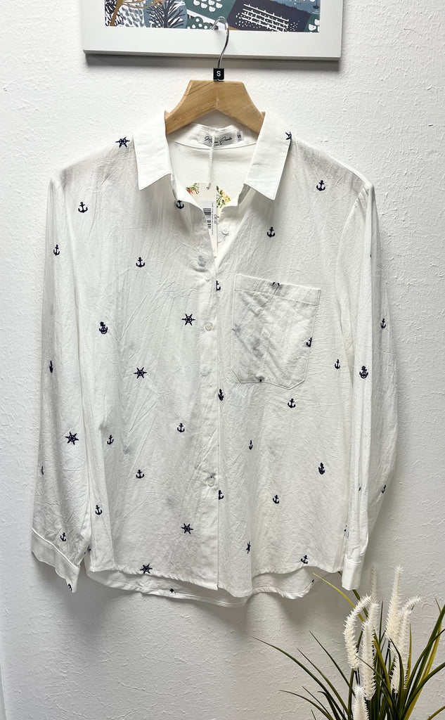 White Tencel/Cotton Nautical Shirt