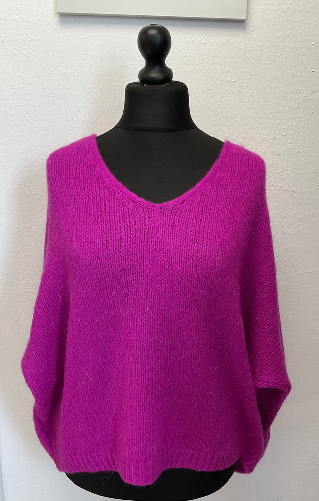 Mohair V Neck Cropped Sleeve Jumper One Size 10-18