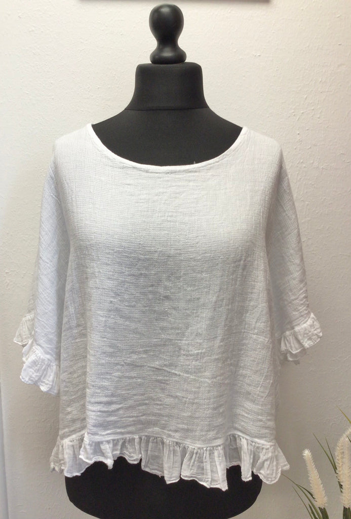 Washed Cotton Cheesecloth Frill Top One Size