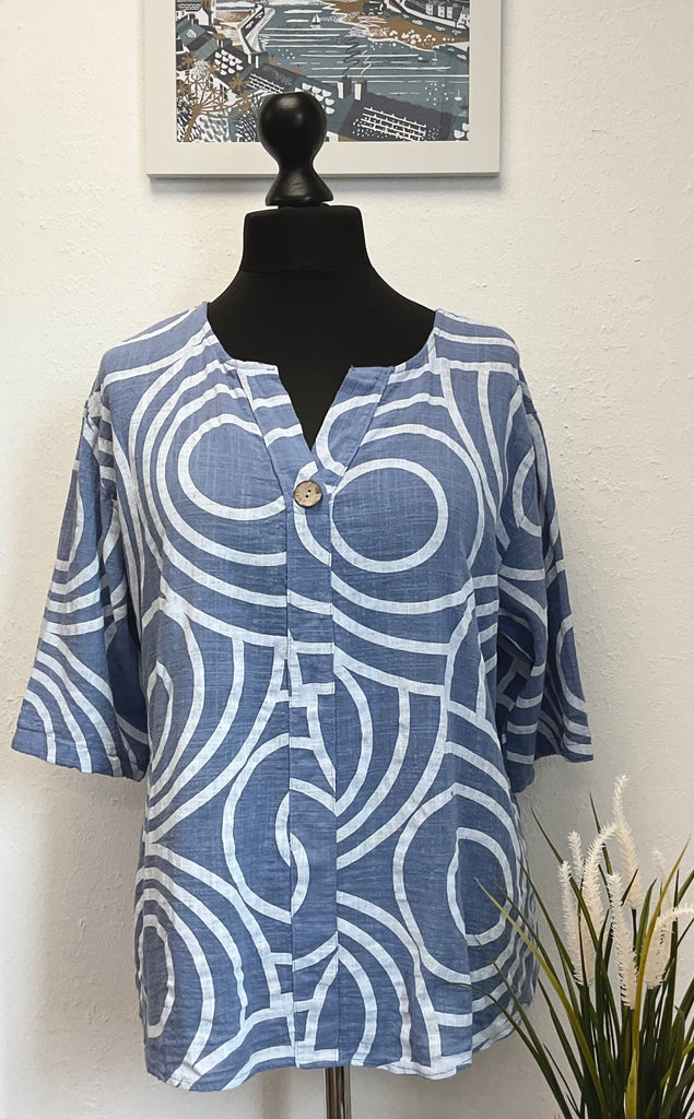 Cotton Swirl Print Button Top One Size