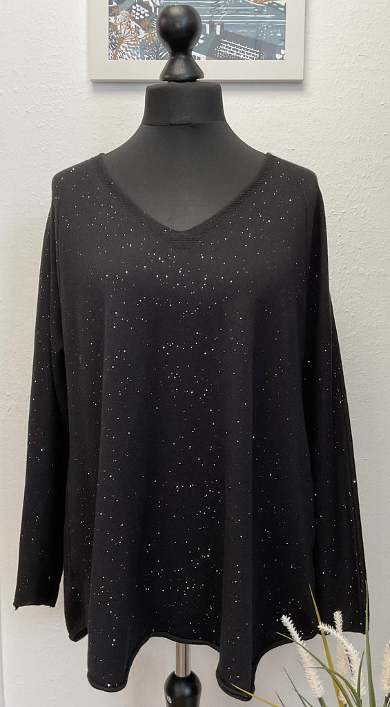 Fine Knit V Neck Sparkle Jumper One Size 8 - 18