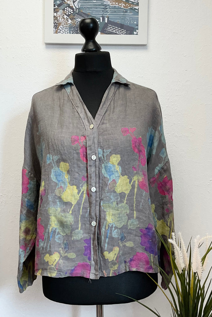 Colette Floral Watercolour Print Pure Linen Shirt One Size