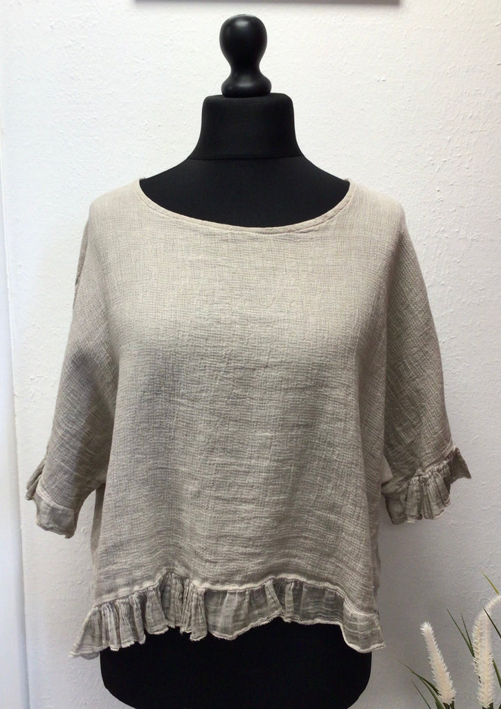 Washed Cotton Cheesecloth Frill Top One Size