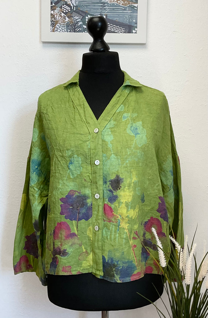 Colette Floral Watercolour Print Pure Linen Shirt One Size