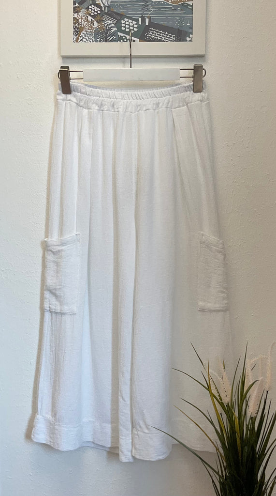 Washed Linen Side Pocket Cropped Trousers One Size