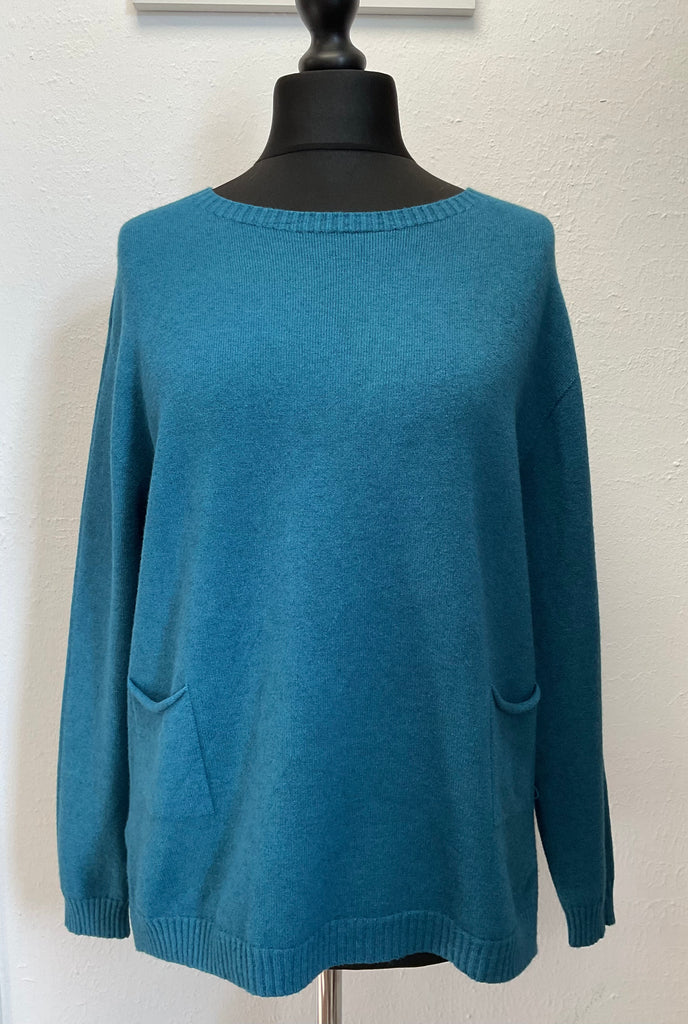 Ladies Crew Neck Ribbed Hem Pocket Jumper One Size 10 - 18