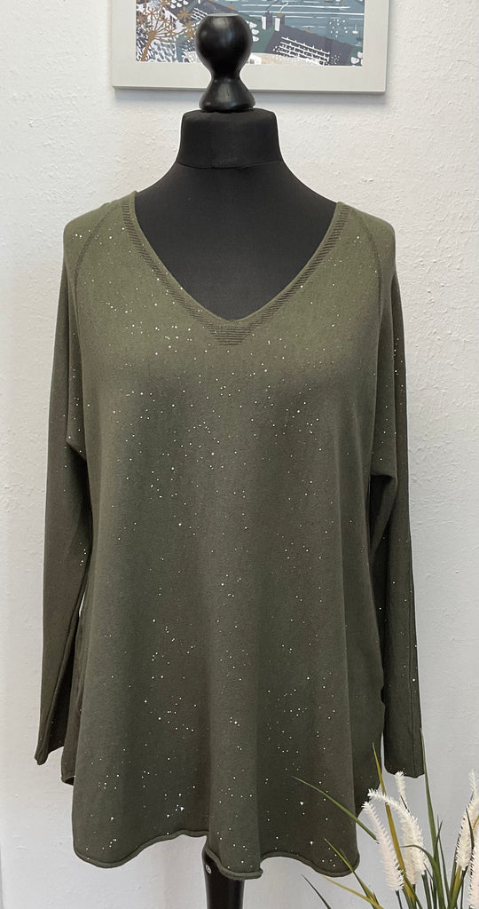 Fine Knit V Neck Sparkle Jumper One Size 8 - 18