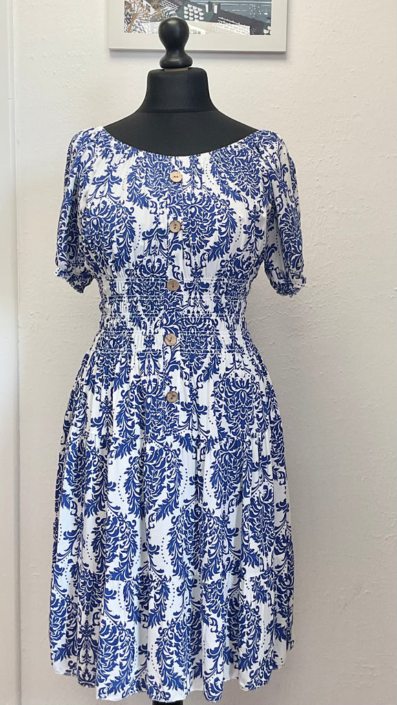 Bardot Midi Dress Button Shirred Waist One Size 8 - 14
