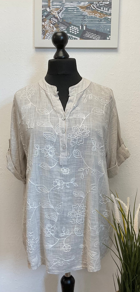 Floral Embroidered Cotton Blouse One Size