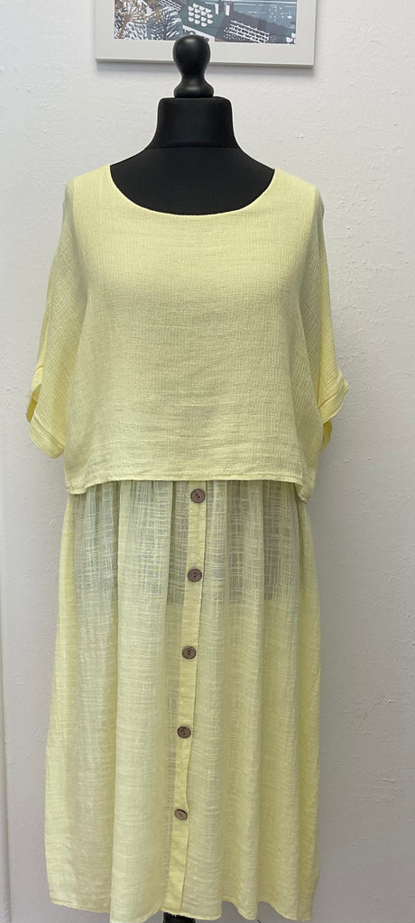 Cotton Layered  Dress Button Detail 2Piece Set One Size