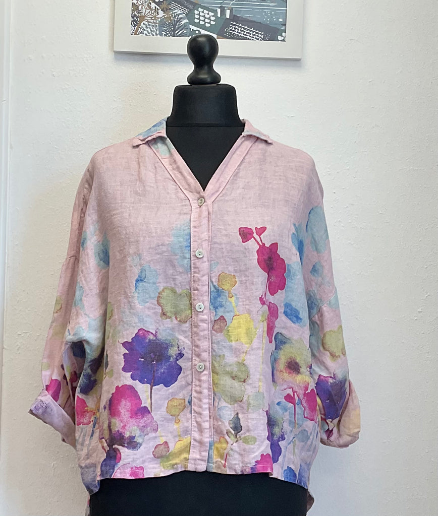 Colette Floral Watercolour Print Pure Linen Shirt One Size
