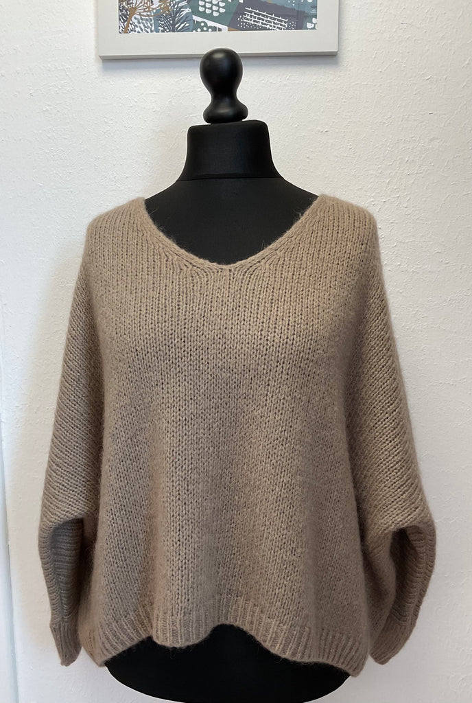 Mohair V Neck Cropped Sleeve Jumper One Size 10-18