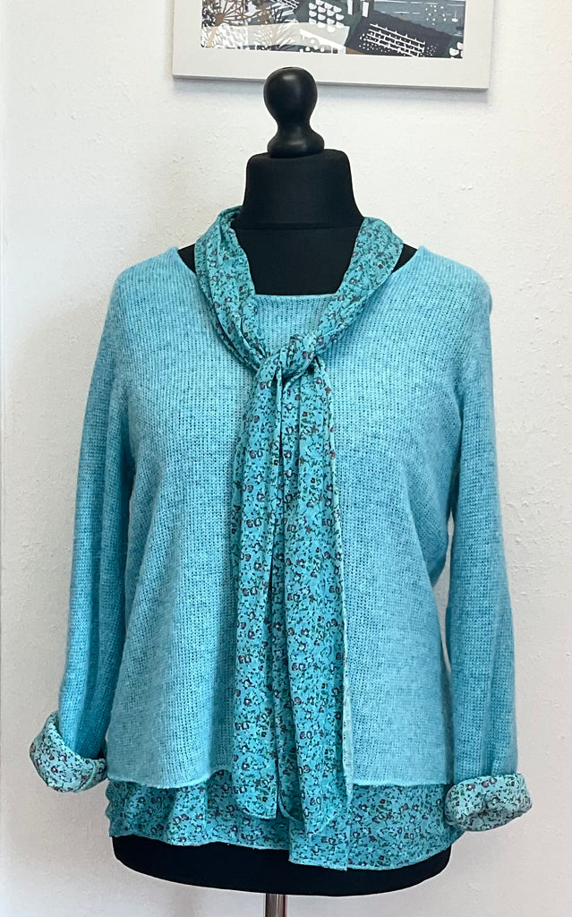 Made In Italy Floral 2 Piece Top with Scarf One Size 8 - 16