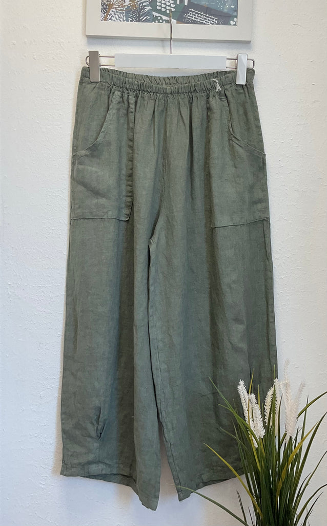 Pure Linen Barrel Leg Crops One Size