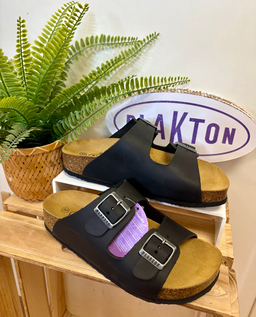 Plakton Malaga 340010 Ladies Slip On Buckle Mule Black