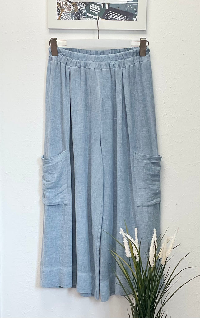 Washed Linen Side Pocket Cropped Trousers One Size