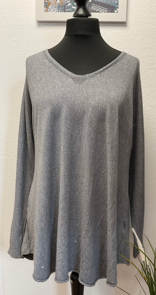 Fine Knit V Neck Sparkle Jumper One Size 8 - 18